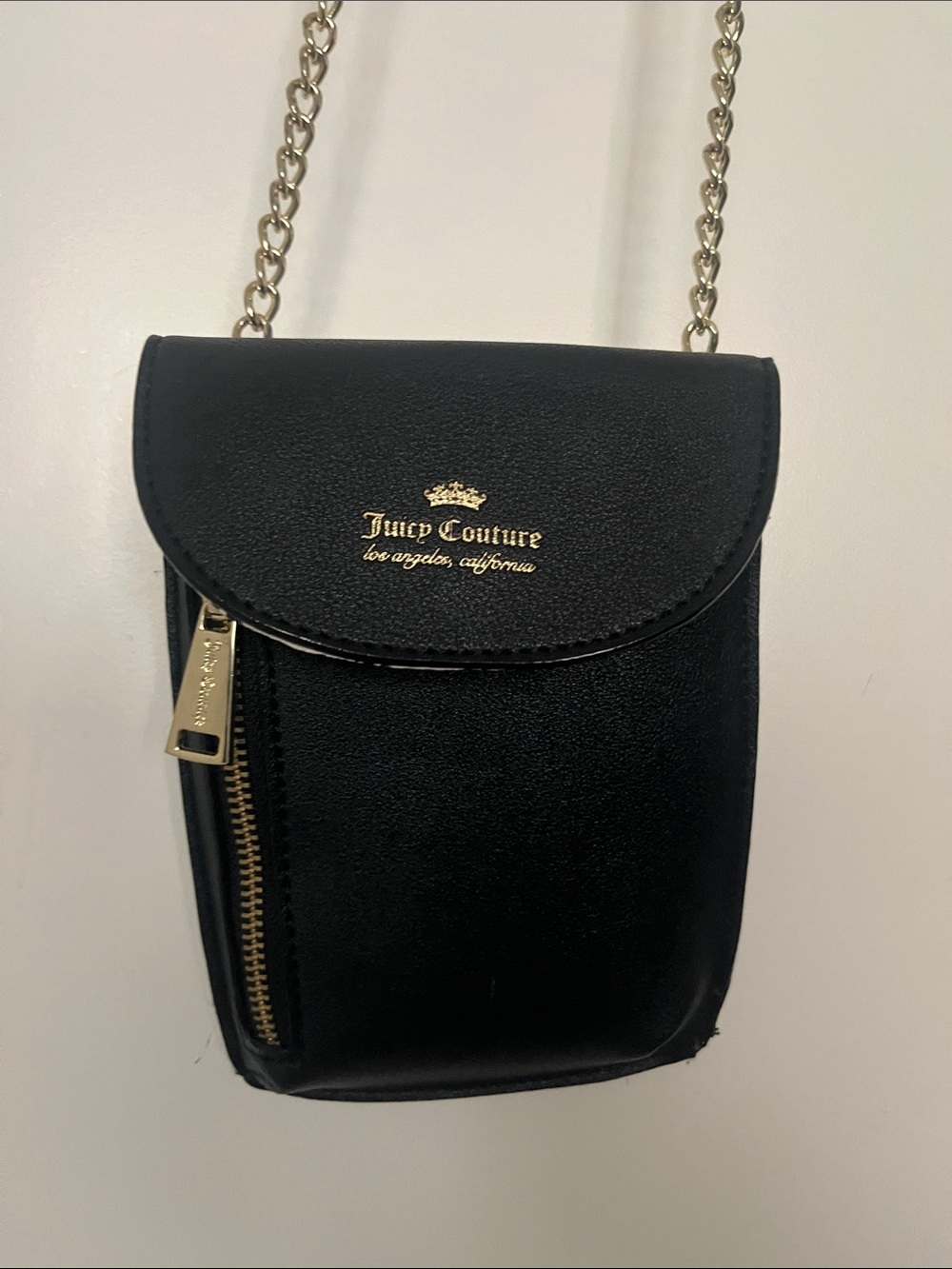 Juicy Couture Black Crossbody Phone Pouch with Gold Hardware